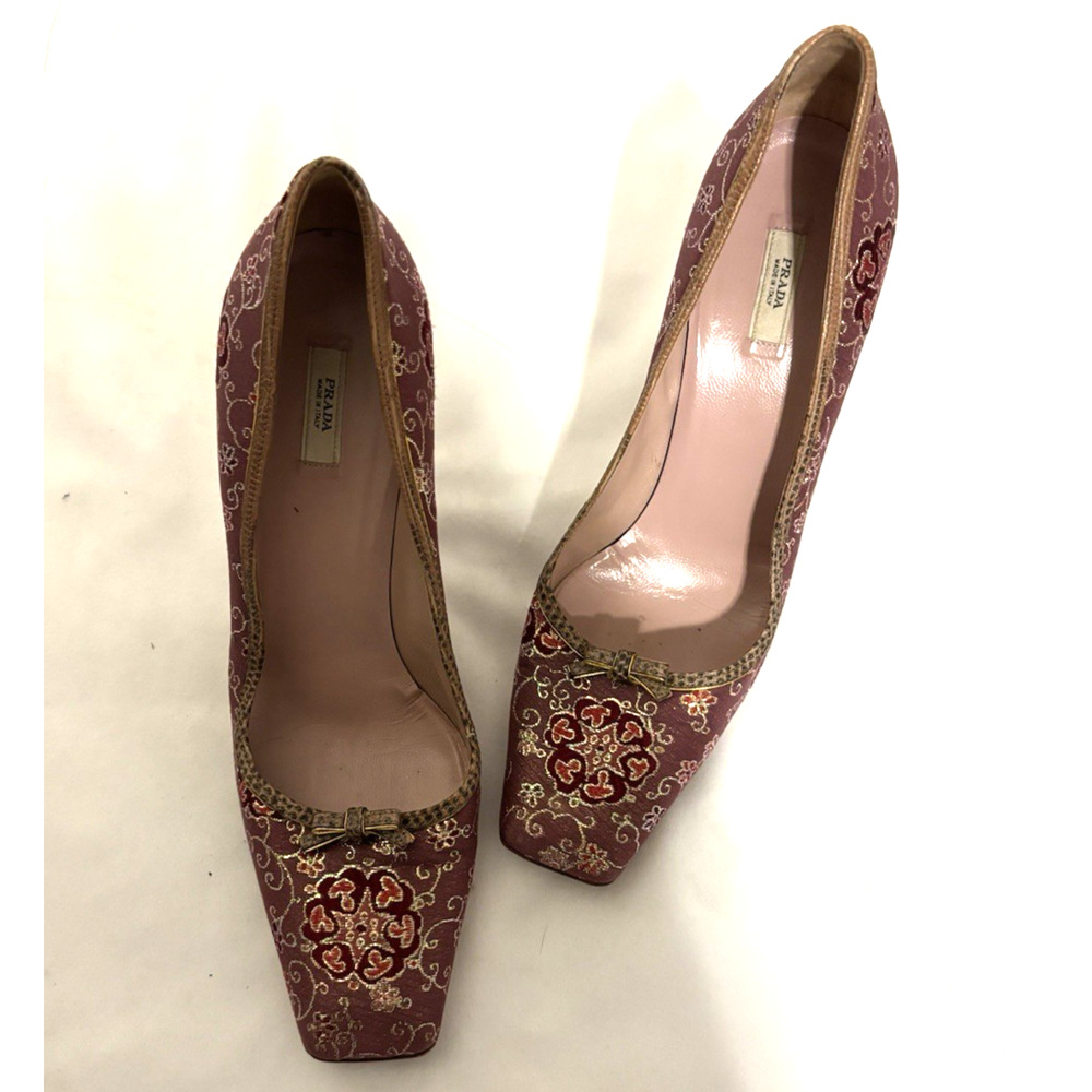 Prada Pumps 39.5 Floral Brocade Heels Shoes Italy Rare